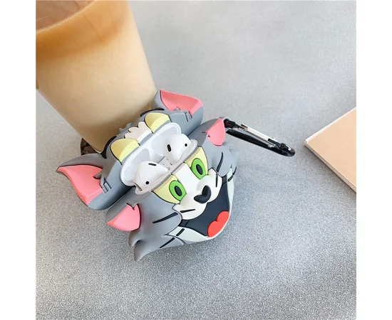 Силиконовый футляр Tom & Jerry series для наушников AirPods Pro + кольцо Том/Серый