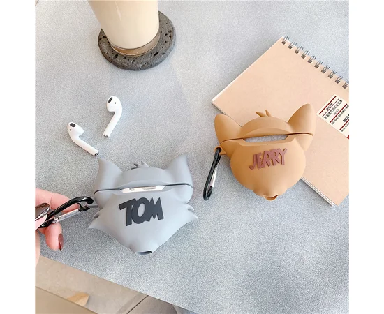 Силиконовый футляр Tom & Jerry series для наушников AirPods Pro + кольцо Том/Серый