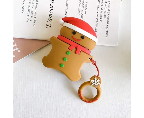 Силиконовый футляр Happy New Year с кольцом для наушников AirPods Новогоднее печенье / Коричневый