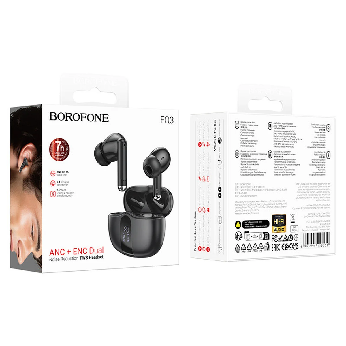 Беспроводные TWS наушники BOROFONE FQ3 Soulmate ANC+ENC Black