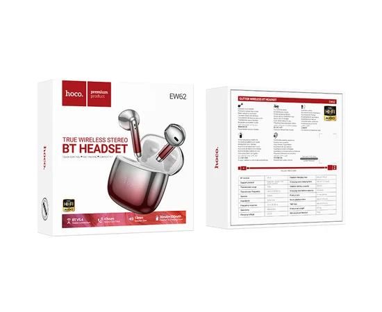 Бездротові TWS навушники Hoco EW62 Glitter Red glaze