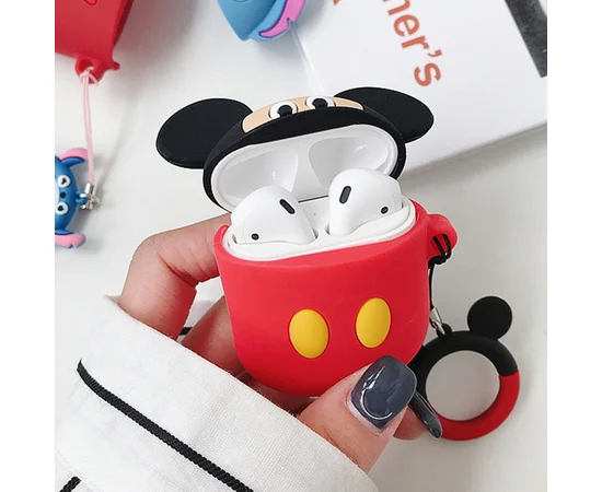 Силиконовый футляр Disney series для наушников AirPods2 + кольцо Микки Маус - красный
