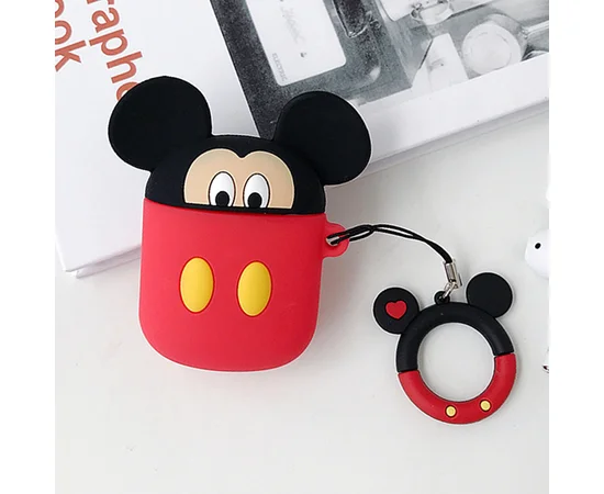 Силиконовый футляр Disney series для наушников AirPods2 + кольцо Микки Маус - красный