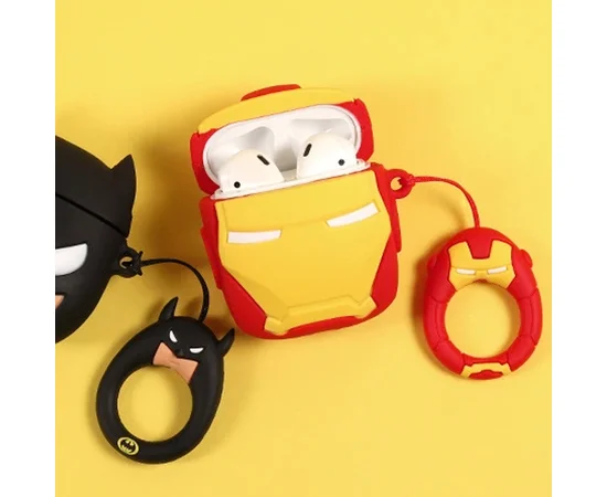 Силиконовый футляр Marvel & DC series для наушников AirPods2 + кольцо Iron Man / Красный