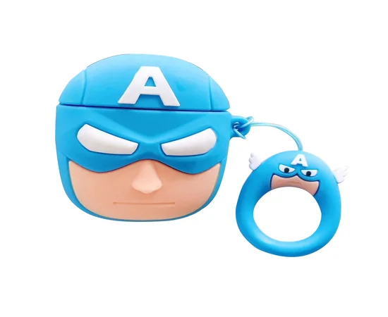 Силиконовый футляр Marvel & DC series для наушников AirPods Pro + кольцо Капитан Америка/Синий
