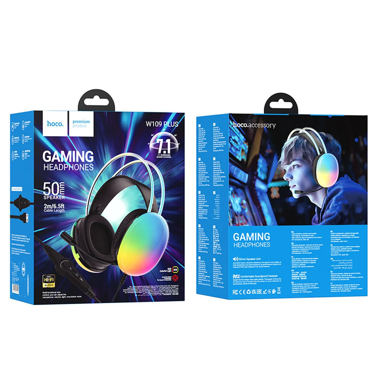 Накладные наушники Hoco W109 Plus Rich USB7.1 channel gaming Black