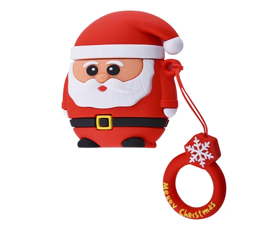 Силиконовый футляр Happy New Year с кольцом для наушников AirPods Санта / Красный
