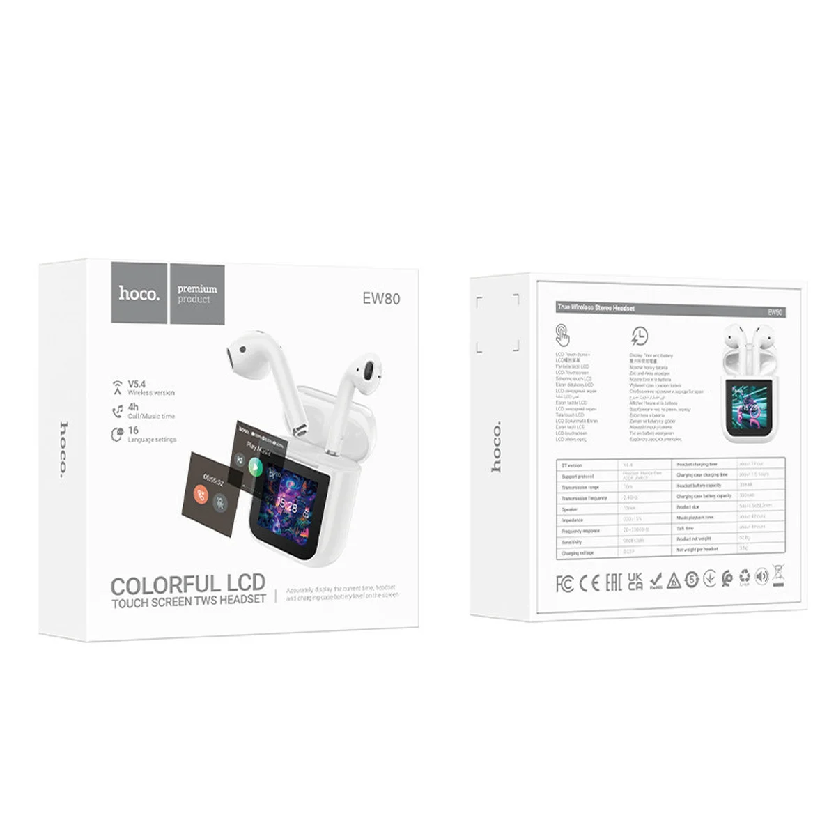 Беспроводные TWS наушники Hoco EW80 Magnificent with Touch Screen White