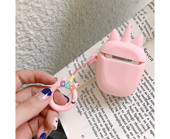 Силиконовый футляр Sleep Unicorn series для наушников AirPods2 + кольцо Розовый