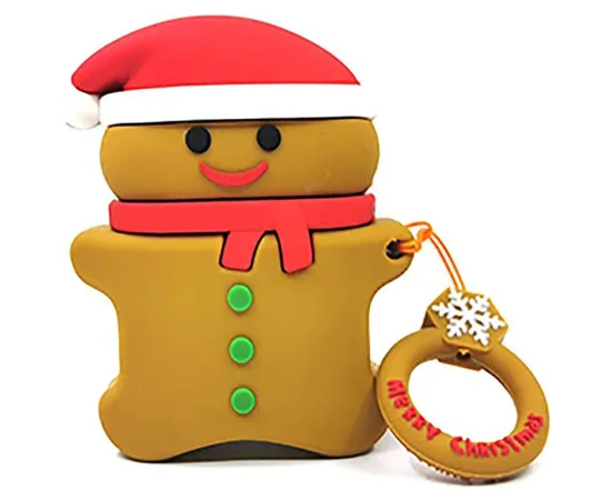 Силиконовый футляр Happy New Year с кольцом для наушников AirPods Новогоднее печенье / Коричневый