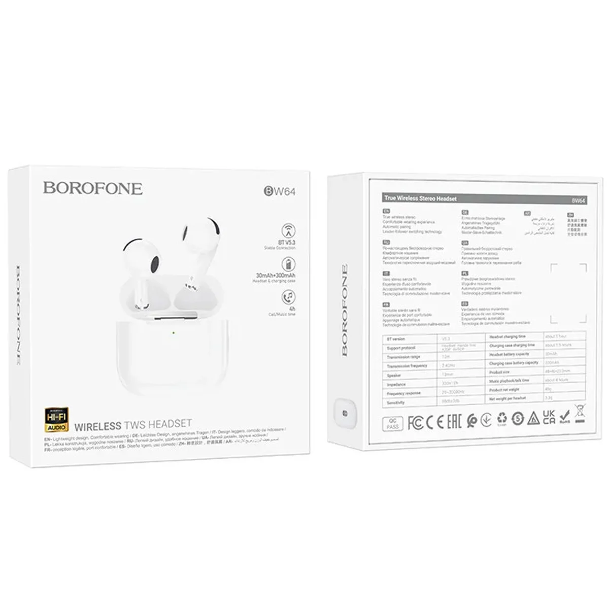 Беспроводные TWS наушники BOROFONE BW64 White