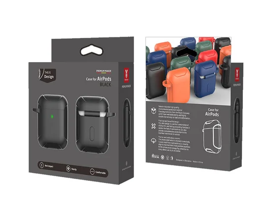 Силиконовый футляр Armor с карабином для Airpods Черный