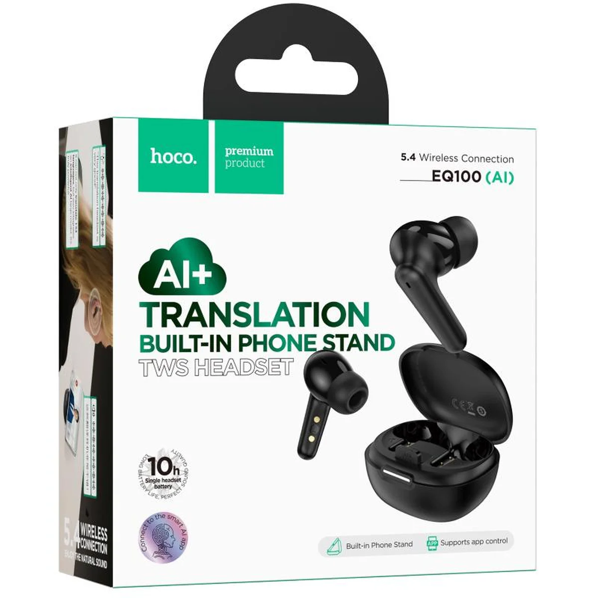 Бездротові навушники TWS Hoco EQ100 Intelligent AI translation (App) Black