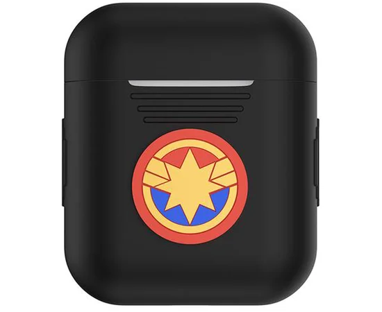 Силиконовый футляр Marvel series для наушников AirPods Captain Marvel / Черный