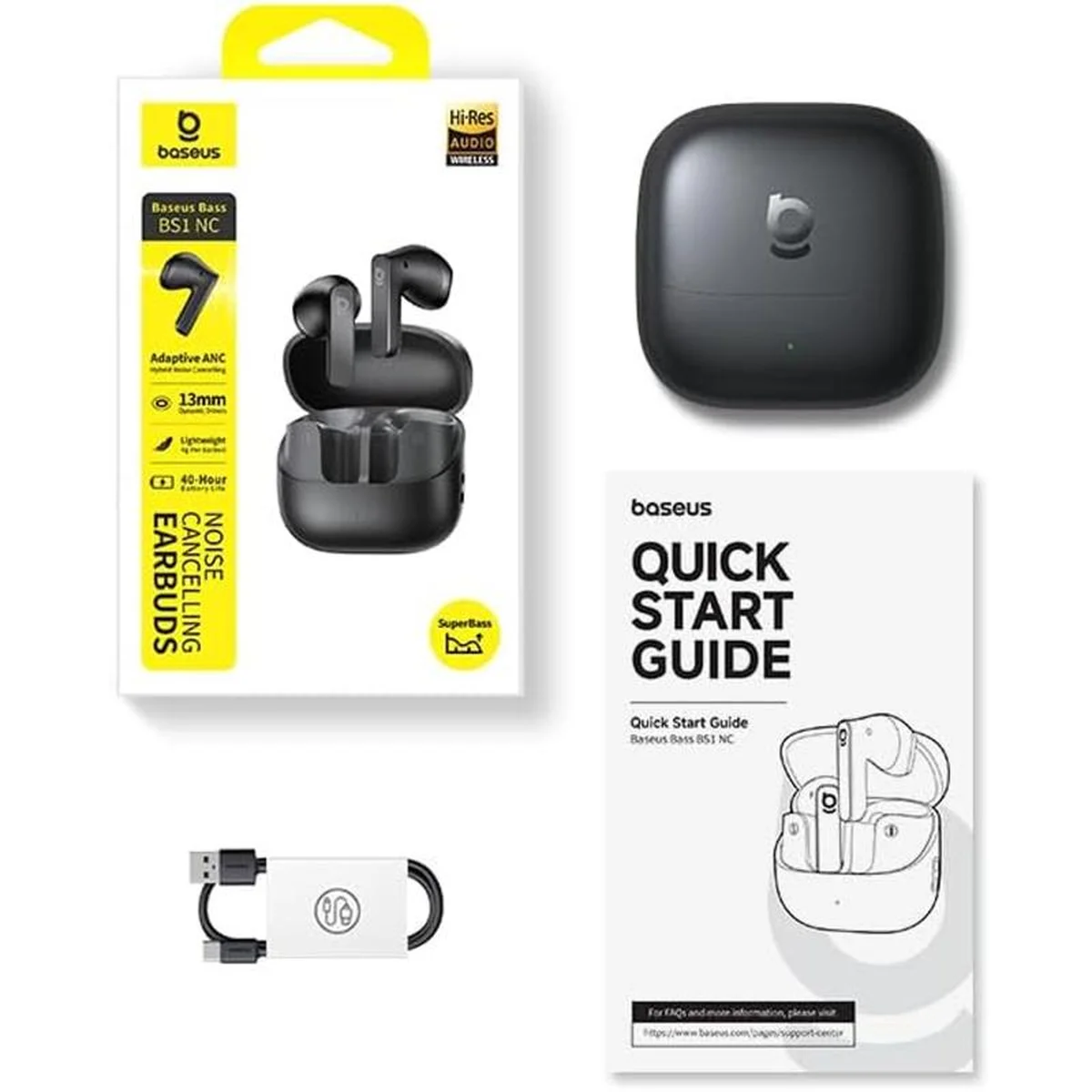 Бездротові навушники TWS Baseus Bass BS1 Adaptive ANC (A00101) Cosmic Black