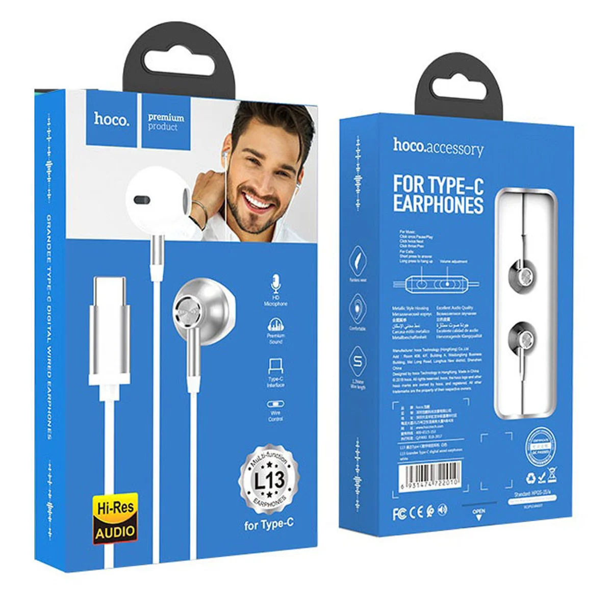 Стерео Наушники Hoco L13 Type-C Белый