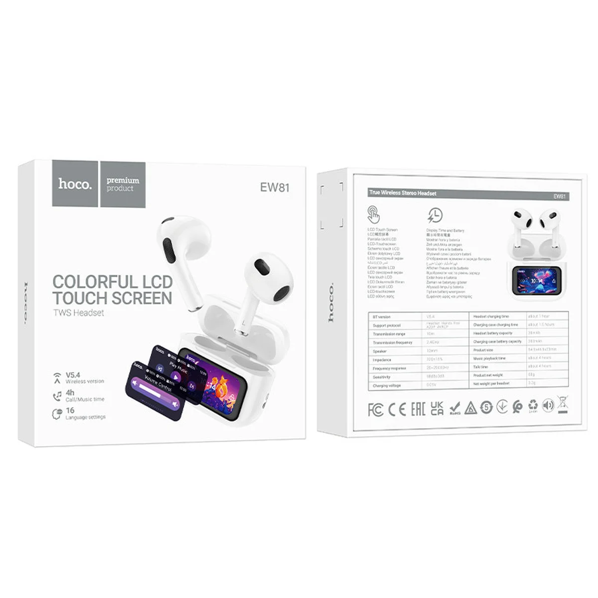 Беспроводные TWS наушники Hoco EW81 Elegant with Touch Screen ANC White