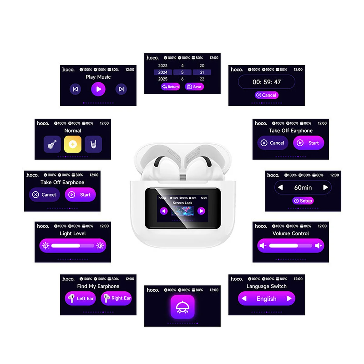 Беспроводные TWS наушники Hoco EW73 Randy with Touch Screen White