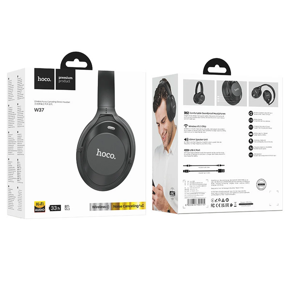 Накладні бездротові навушники Hoco W37 Sound Active Noise Reduction Ultimate black