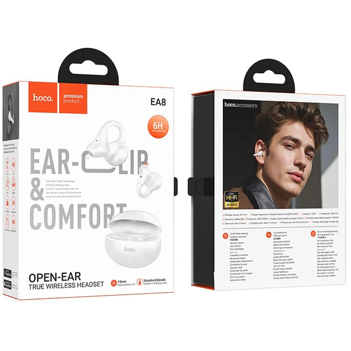 Беспроводные TWS наушники Hoco EA8 Warm clip-on (App) White