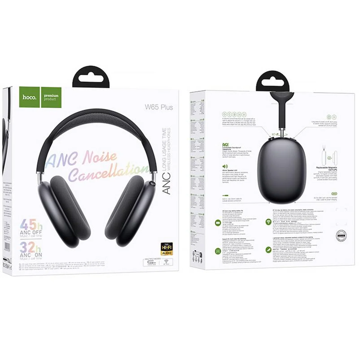 Накладные беспроводные наушники Hoco W65 Plus Happy ANC Deep space gray