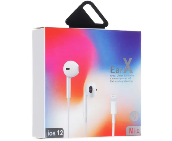 Гарнитура EarX для Apple iPhone с регулировкой громкости, разъём Lightning, (box) Белый