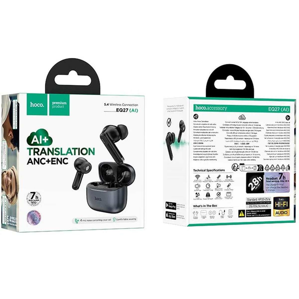 Бездротові навушники TWS Hoco EQ27 Fun ANC+ENC+smart AI translation Metal gray