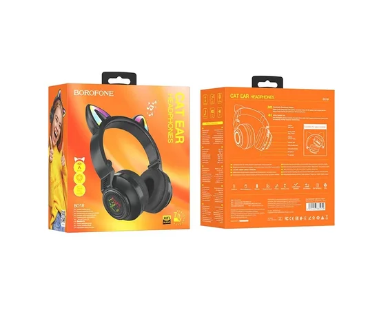 Bluetooth наушники BOROFONE BO18 Cat ear Черный
