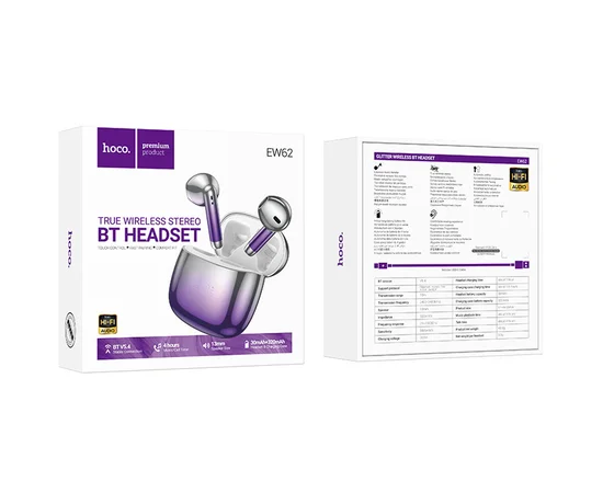 Беспроводные TWS наушники Hoco EW62 Glitter Purple glaze