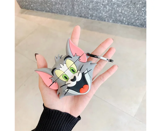 Силиконовый футляр Tom & Jerry series для наушников AirPods Pro + кольцо Том/Серый