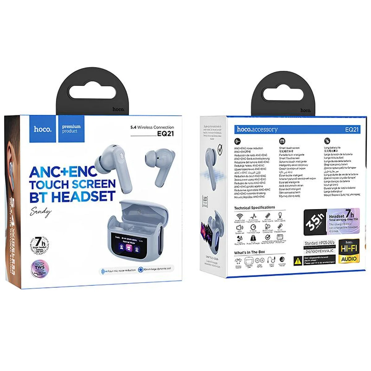 Беспроводные TWS наушники Hoco EQ21 Sandy with Touch Screen ANC+ENC Blue star