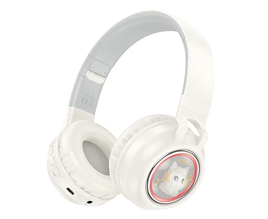 Накладні бездротові навушники Hoco W50 Cute fun Milky White