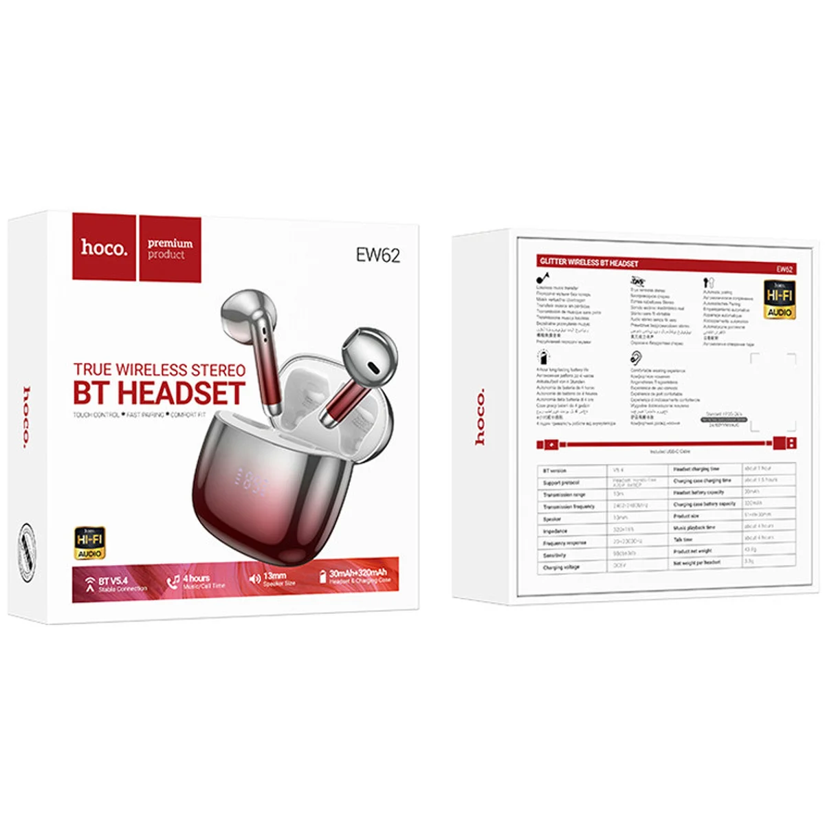 Беспроводные TWS наушники Hoco EW62 Glitter Red glaze