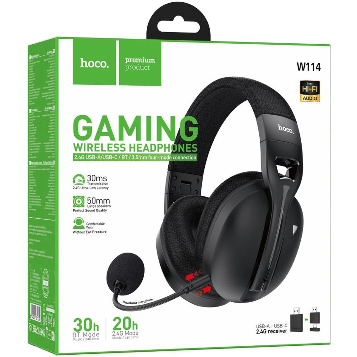 Накладні бездротові навушники Hoco W114 Magic +3.5mm+2.4G Black