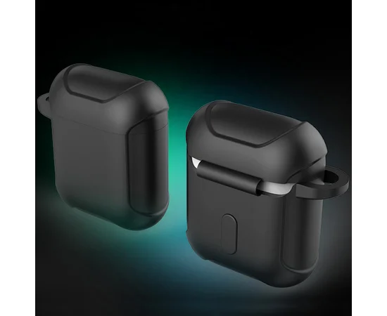Силиконовый футляр Armor с карабином для Airpods Черный