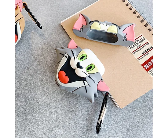 Силиконовый футляр Tom & Jerry series для наушников AirPods Pro + кольцо Том/Серый