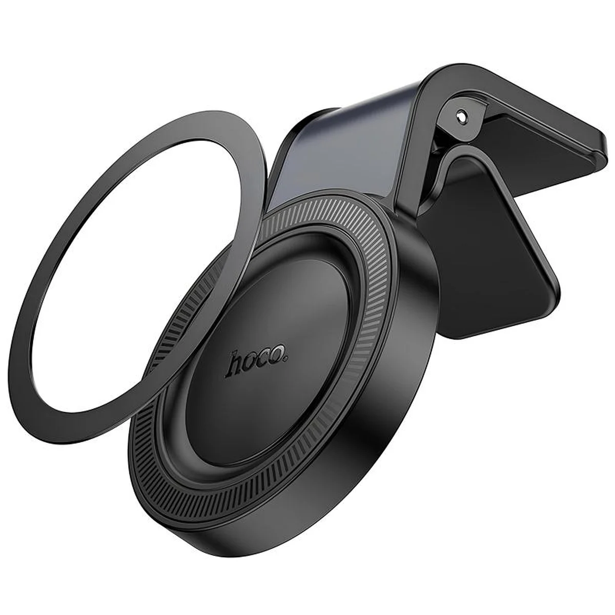 Автодержатель Hoco H59 Show ring magnetic (L air outlet) Black / Metal gray