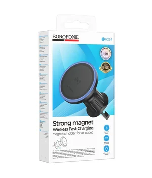 Автоутримувач із БЗУ Borofone BH224 Flash 15W (air outlet) Black