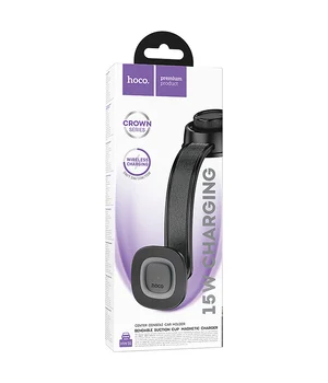 Автодержатель с БЗУ Hoco HW31 Crown Magnetic Wireless Charging 15W Black / Metal gray