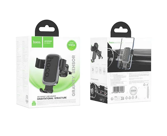 Автодержатель Hoco H80 Vista gravity (air outlet) Black / Metal gray