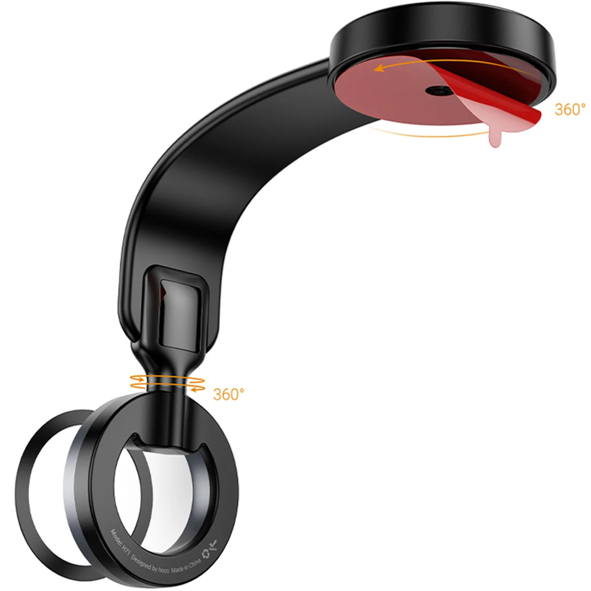 Автодержатель Hoco H71 Totem Ring magnetic (center console) Black metal gray