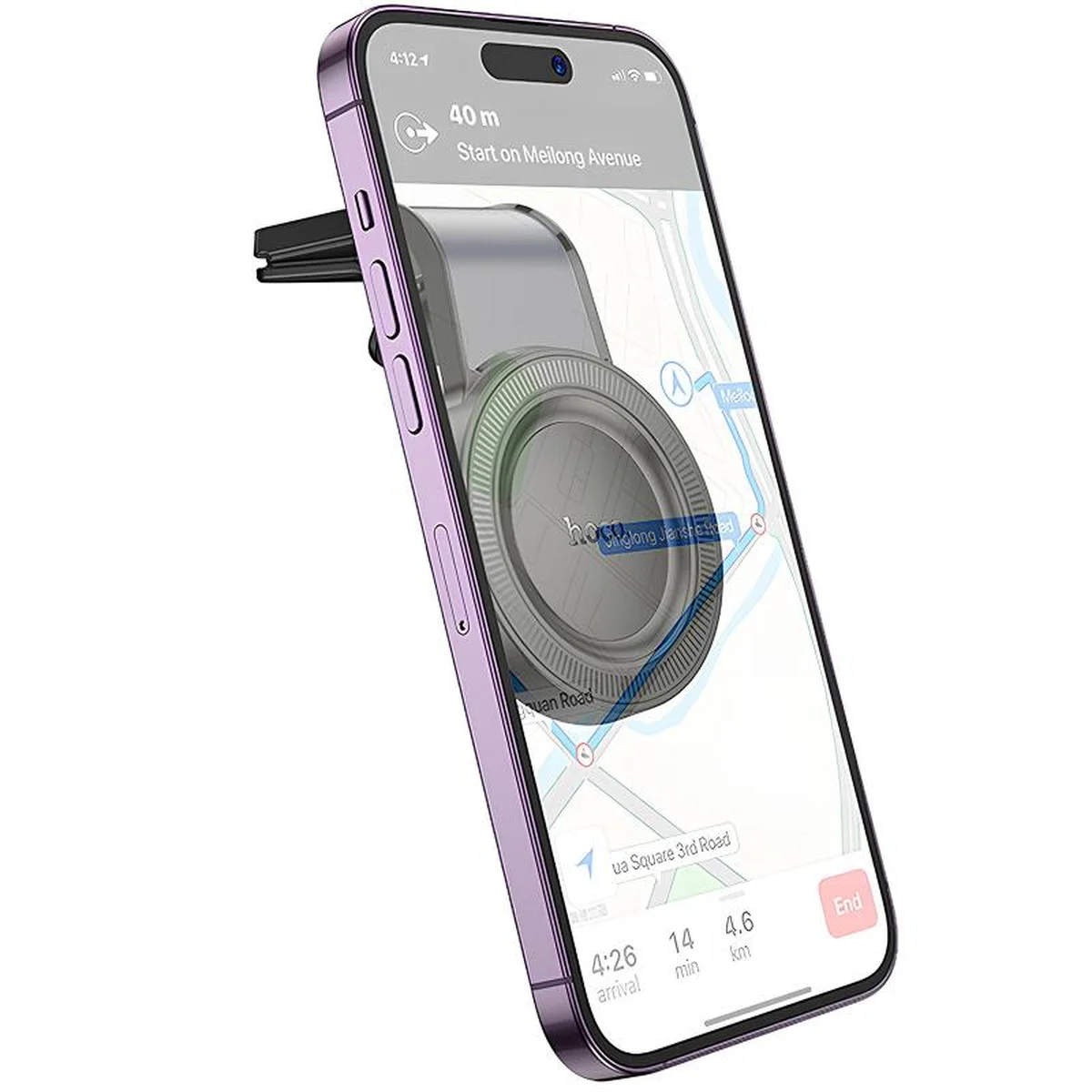 Автодержатель Hoco H59 Show ring magnetic (L air outlet) Black / Metal gray