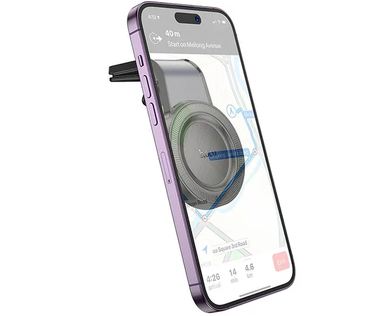 Автодержатель Hoco H59 Show ring magnetic (L air outlet) Black / Metal gray