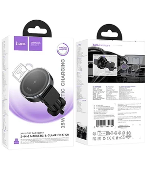 Автоутримувач із БЗУ Hoco HW35 Power 15W (air outlet) Black