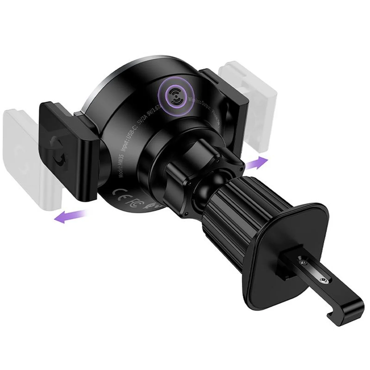 Автодержатель с БЗУ Hoco HW35 Power 15W (air outlet) Black