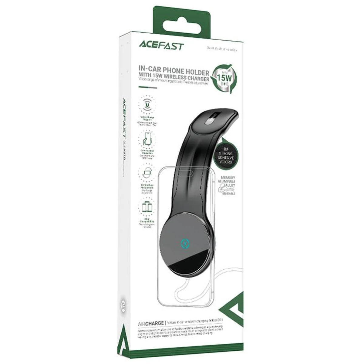 Автодержатель с БЗУ Acefast D21 Magnetic Wireless Charging 15W Black
