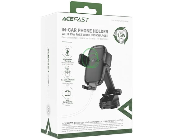 Автодержатель с БЗУ Acefast D49 Wireless Charging 15W Black