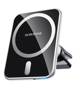 Автодержатель с БЗУ Borofone BH43 Magnetic 15W Black steel