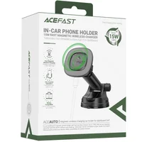 Автодержатель с БЗУ Acefast D47 Magnetic Charging 15W (center console) Black