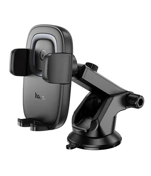 Автоутримувач із БЗУ Hoco HW32 Crown push-type (center console) Black / Metal gray